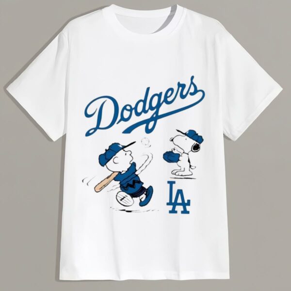 Nice Peanuts Charlie Brown And Snoopy Playing Baseball Los Angeles Dodgers Shirt 3 w3