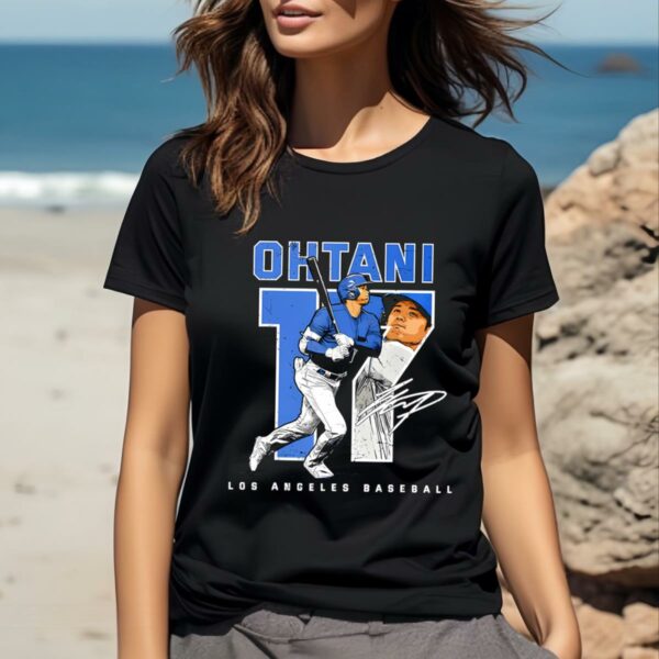 Shohei Ohtani 17 Los Angeles Dodgers Number And Portrait Signature T shirt 2 b2