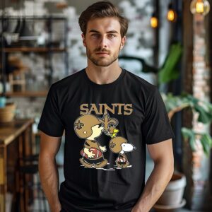 Charlie Brown Snoopy And Woodstock Walking NFL New Orleans Saints Shirt 1 men shirt