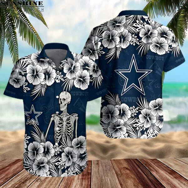 Dallas Cowboys Skeleton Flower 3D Hawaiian Shirt 2 hawaiian shirt 2