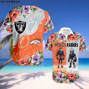 Denver Broncos Vs Las Vegas Raiders Surfboard Logo Beach Hawaiian Shirt 1 hawaiian