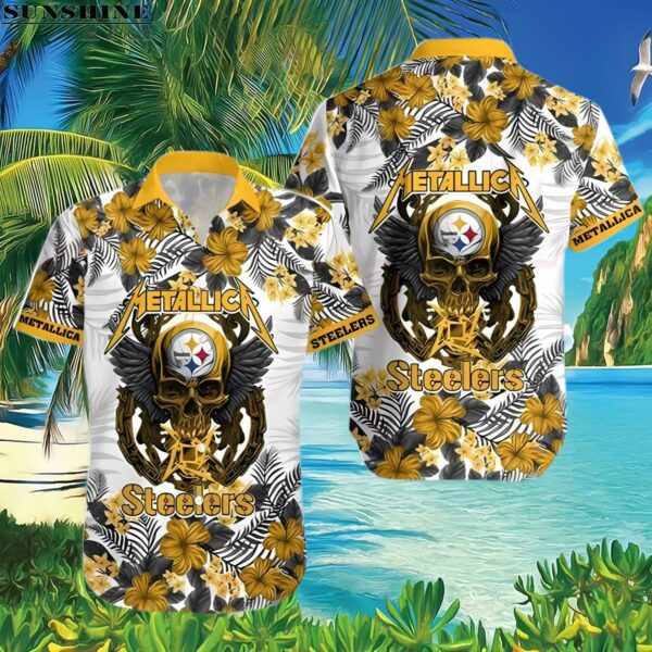 Metallica Skull And Flower Pittsburgh Steelers Hawaiian Shirt 3 Hawaiian Shirt