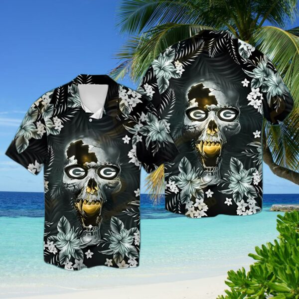 Skull Green Bay Packers Hawaiian Shirt 2 hawaiian shirt