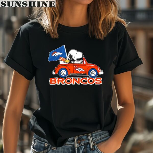 Snoopy And Woodstock Driving Car Denver Broncos Shirt 2 women shirt