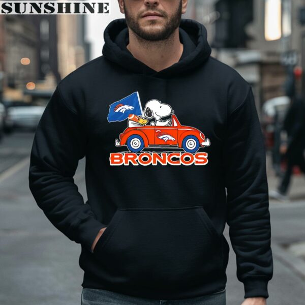 Snoopy And Woodstock Driving Car Denver Broncos Shirt 4 hoodie