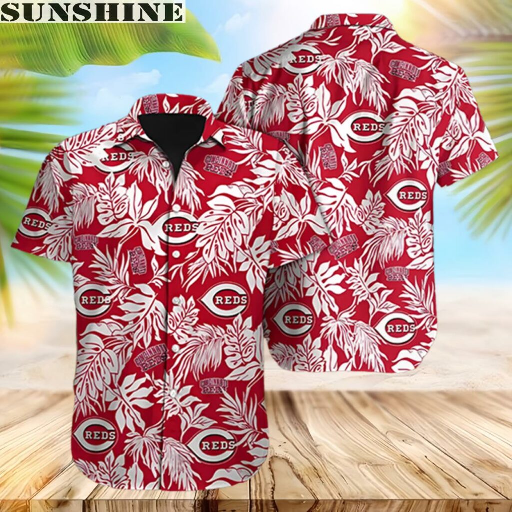 Cincinnati Reds Hawaiian Shirt Tropical Leaves Red Aloha Beachwear Gift
