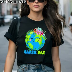 Cute Earth With Floral Happy Earth Day 2024 Shirt