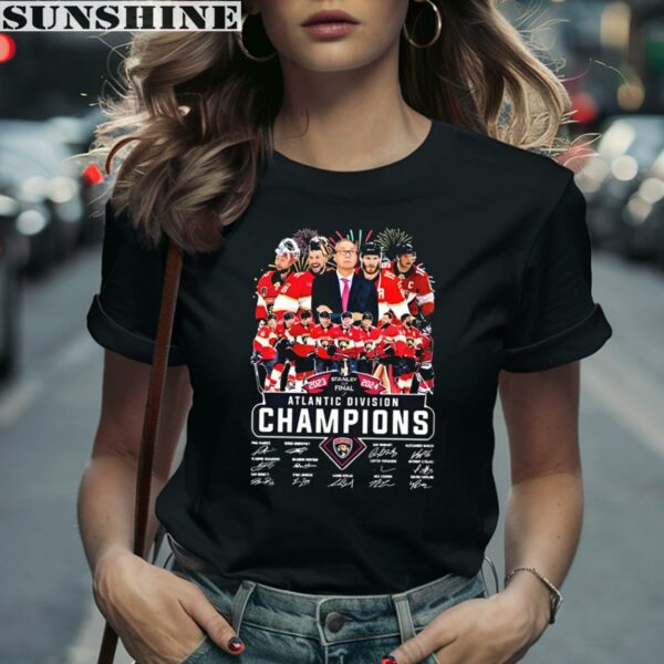 Florida Panthers 2023 2024 Stanley Cup Final Atlantic Division Champions Signatures shirt 2 women shirt