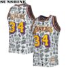 Mens Mitchell And Ness Shaquille ONeal White Los Angeles Lakers Hardwood Classics Doodle Swingman Jersey 1 Jersey