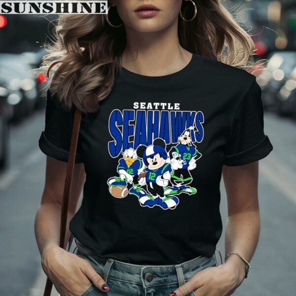 Mickey Donald Duck And Goofy Football Team Seattle Seahawks Shirt 2 women shirt