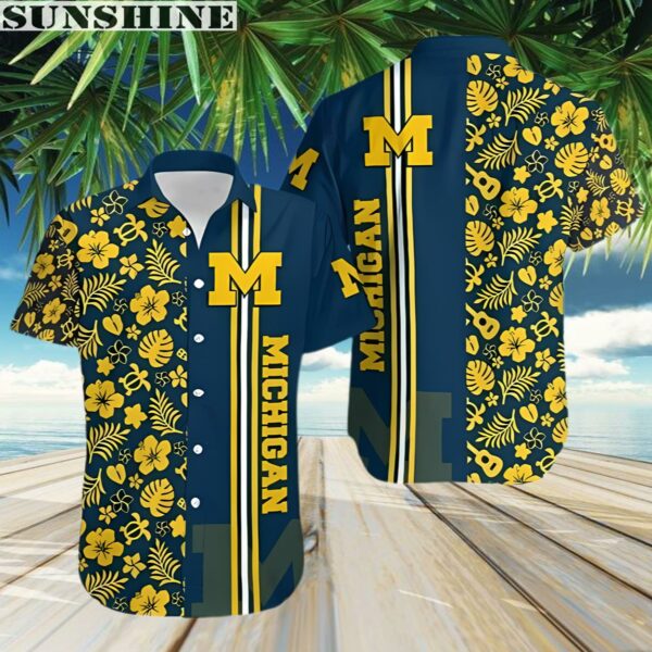 NCAA Michigan Wolverines Maize Flowers Blue Hawaiian Shirt 3 Aloha shirt