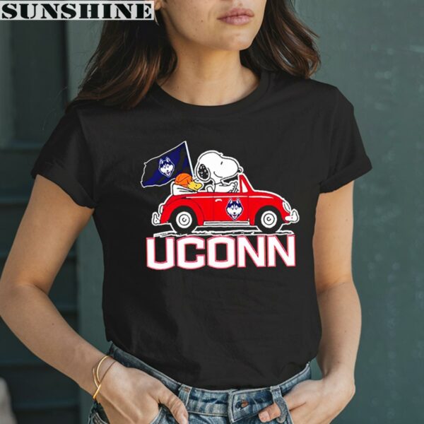 Snoopy And Woodstock Driving Car Uconn Huskies Shirt 2 women shirt
