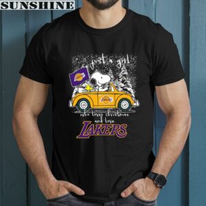 Snoopy And Woodstock Just A Girl Los Angeles Lakers Shirt