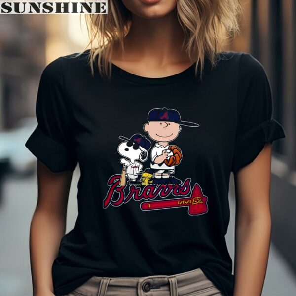 Snoopy Charlie Brown Woodstock Baseball Atlanta Braves T Shirt 2 women shirt
