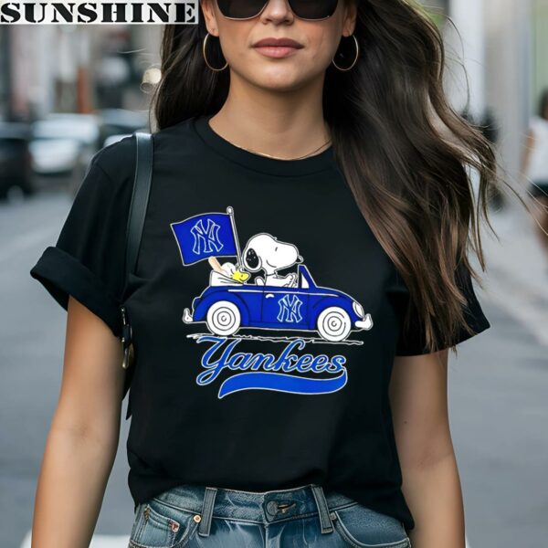 Snoopy Driving Car Flag New York Yankees Shirt 1 women shirt