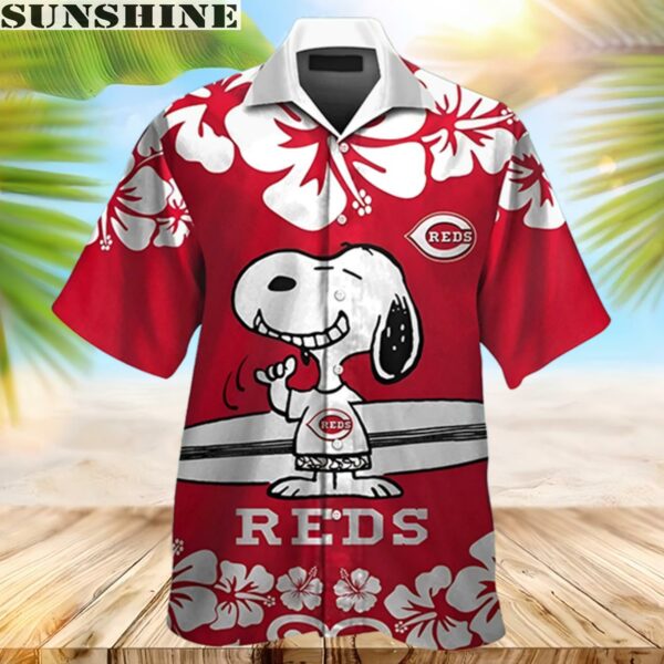 Snoopy Short Sleeve Button Up Tropical Cincinnati Reds Hawaiian Shirt