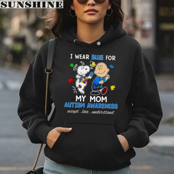 Snoopy Woodstock And Charlie Brown I Wear Blue For My Mom Autism Awareness Shirt 4 hoodie