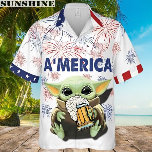 Baby Yoda Beer Star Wars Hawaiian Shirt Fourth July Patriotic American Flag Star Wars Aloha Shirt 2 hawaiian