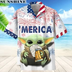 Baby Yoda Star Wars Beer Hawaiian Shirt Fourth July Patriotic American Flag 1 aloha