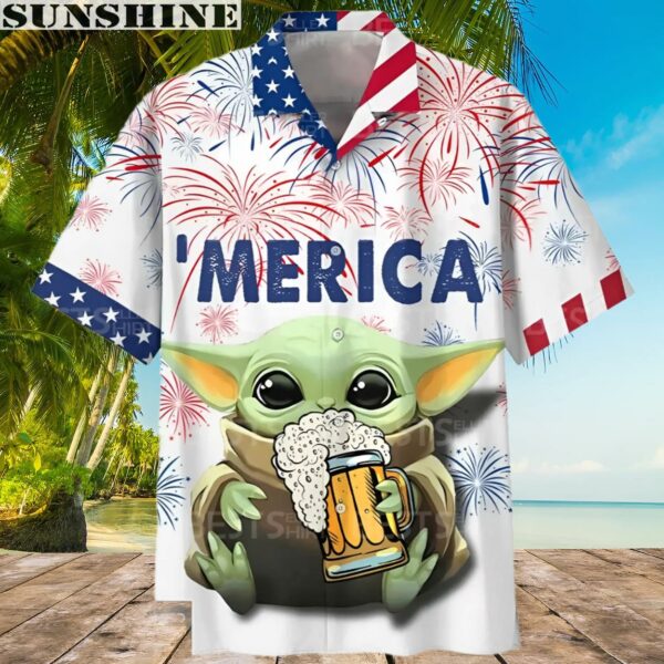 Baby Yoda Star Wars Beer Hawaiian Shirt Fourth July Patriotic American Flag 2 hawaiian