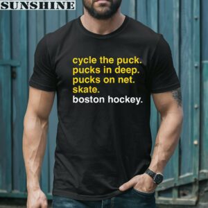 Boston Bruins Cycle The Puck Pucks In Deep Puck On Net Skate Hockey Checklist Shirt 1 men shirt