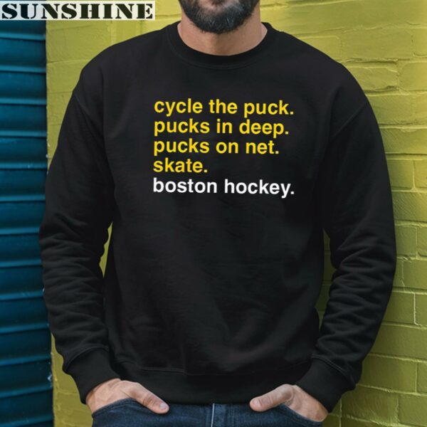 Boston Bruins Cycle The Puck Pucks In Deep Puck On Net Skate Hockey Checklist Shirt 3 sweatshirt