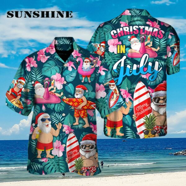 Christmas in July Santa Claus Tropical Hawaiian Shirt Xmas Holiday Aloha Shirt Aloha Shirt