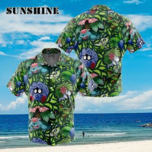 Grass Type Pokemon Pokemon Button Up Anime Hawaiian Shirt Aloha Shirt Aloha Shirt