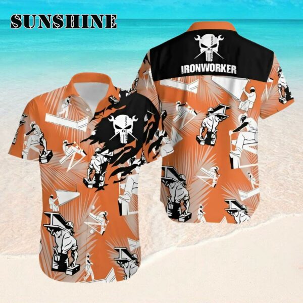 Ironworker Skull Orange Hawaiian Shirt Hawaaian Shirt Hawaaian Shirt