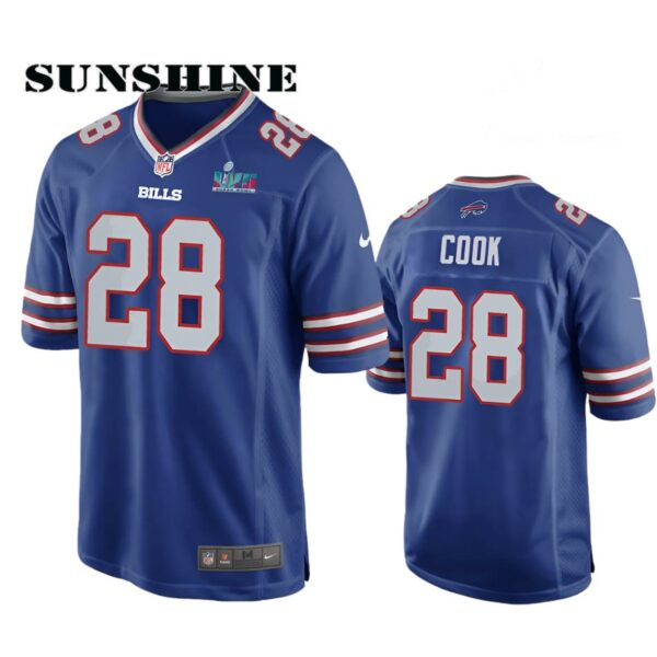 James Cook 28 Buffalo Bills Super Bowl LVII Logo Game Player Men Jersey Printed Thumb