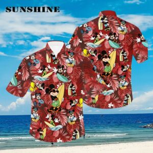 Mickey Mouse Surfing Red Patterns Summer Tropical Disney Hawaiian Shirt Aloha Shirt Aloha Shirt