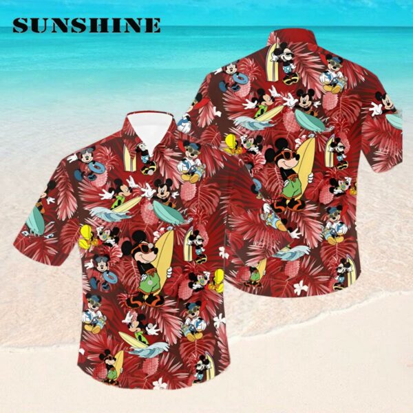 Mickey Mouse Surfing Red Patterns Summer Tropical Disney Hawaiian Shirt Hawaaian Shirt Hawaaian Shirt