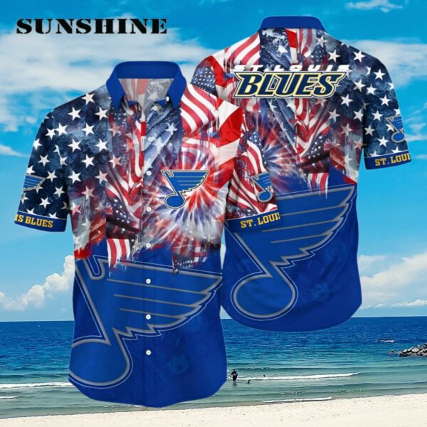 NHL St Louis Blues Hawaiian Shirt With American Flag Pattern Summer Hawaiian Shirt Aloha Shirt Aloha Shirt