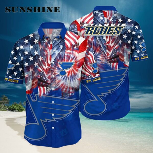 NHL St Louis Blues Hawaiian Shirt With American Flag Pattern Summer Hawaiian Shirt Hawaiian Hawaiian