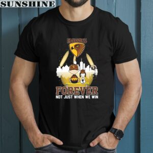 Official Peanuts Snoopy And Charlie Brown Watching Hawthorn Hawks Forever Not Just When We Win Shirt 1 men shirt
