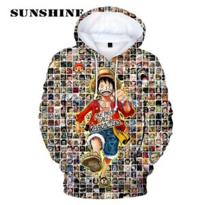 One Piece Monkey D Luffy All Characters Anime 3D Hoodie Printed Thumb
