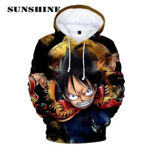 One Piece Monkey D Luffy Black Anime 3D Hoodie Printed Thumb