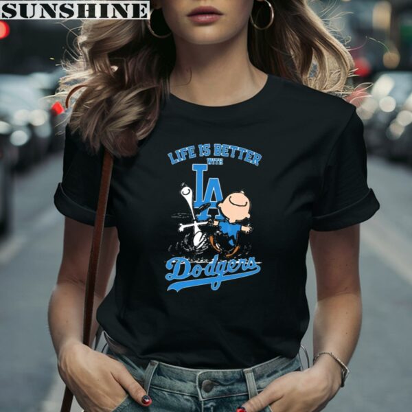 Peanuts Snoopy And Charlie Brown Life Is Better With Los Angeles Dodgers Shirt 2 women shirt