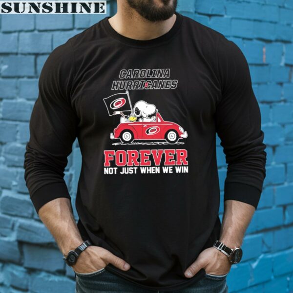 Peanuts Snoopy And Woodstock On Car Carolina Hurricanes Forever Not Just When We Win Shirt 5 long sleeve