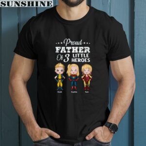 Personalized Proud Father Of 3 Little Heroes Shirt For Fathers Day 1 men shirt