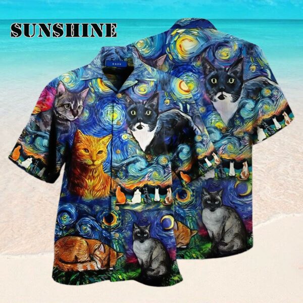 Starry Night Cat Hawaiian Shirt Hawaaian Shirt Hawaaian Shirt