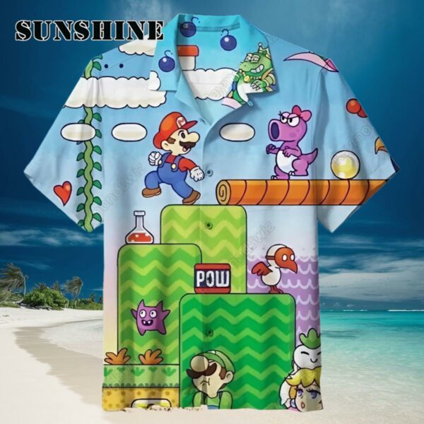Super Mario Button Hawaiian Shirt Video Game Beach Shirt Hawaiian Hawaiian