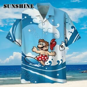 Super Mario Surfing Button Hawaiian Shirt Aloha Shirt Aloha Shirt