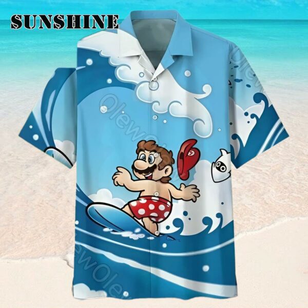 Super Mario Surfing Button Hawaiian Shirt Hawaaian Shirt Hawaaian Shirt