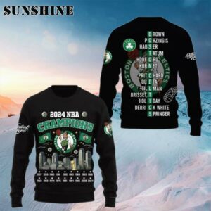 2024 Boston Celtics NBA Champions Boston's City Skyline Name Puzzle Ugly Christmas Sweater Sweater Sweater