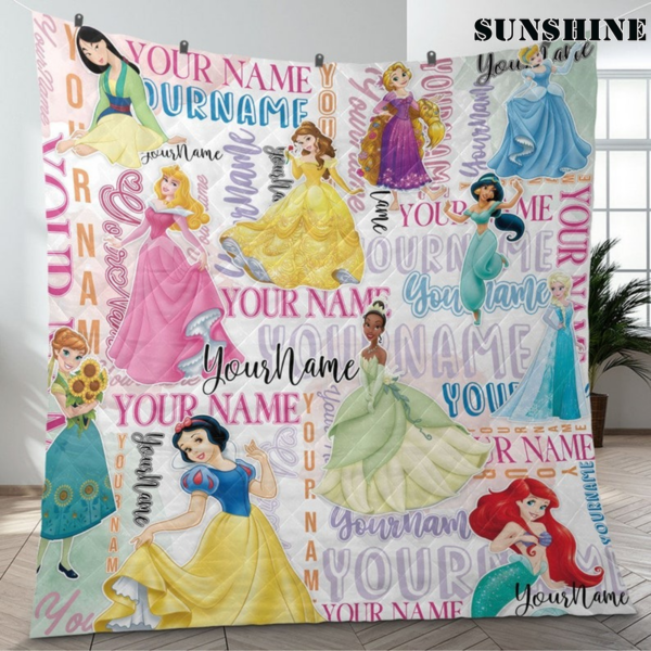 Custom Name Watercolor Disney Princess Blanket Disney Princess Birthday Girl Gift