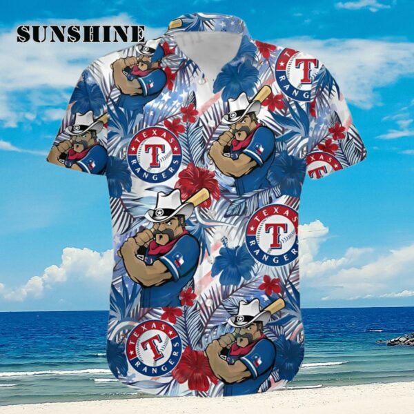Custom Texas Rangers Hawaiian Shirt Mascot Tropical Flower Texas Rangers Gift Aloha Shirt Aloha Shirt
