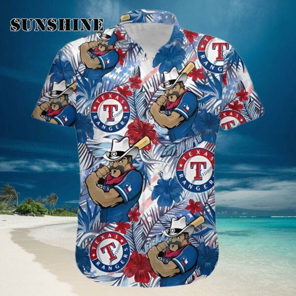 Custom Texas Rangers Hawaiian Shirt Mascot Tropical Flower Texas Rangers Gift Hawaiian Hawaiian