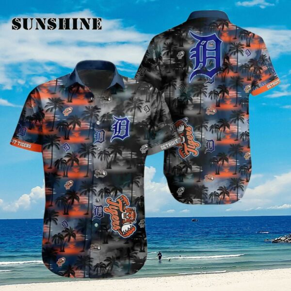 Detroit Tigers Hawaiian Shirt Sunset Dark Coconut Tree Detroit Tigers Gift Aloha Shirt Aloha Shirt