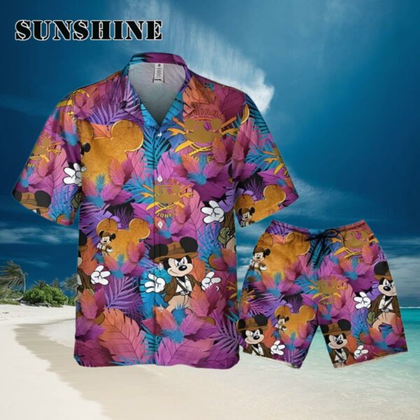 Disney Mickey Indiana Jones Colorful Summer Tropical Hawaii Shirt Hawaiian Hawaiian